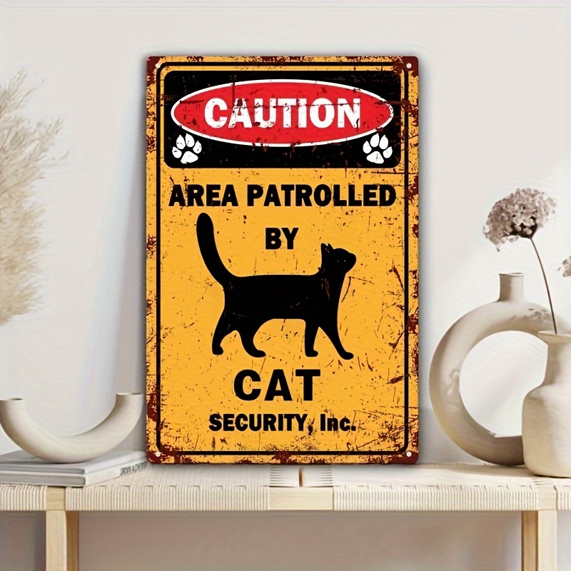 Home Yard Security - Papan Tanda Logam Vintage Peringatan Kucing,
