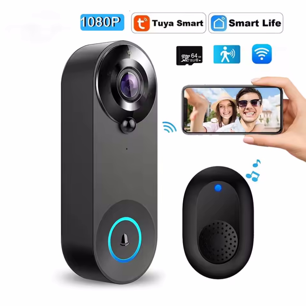 Home Security Monitoring System - Tuya 1080P Bel Pintu WIFI Nirkabel