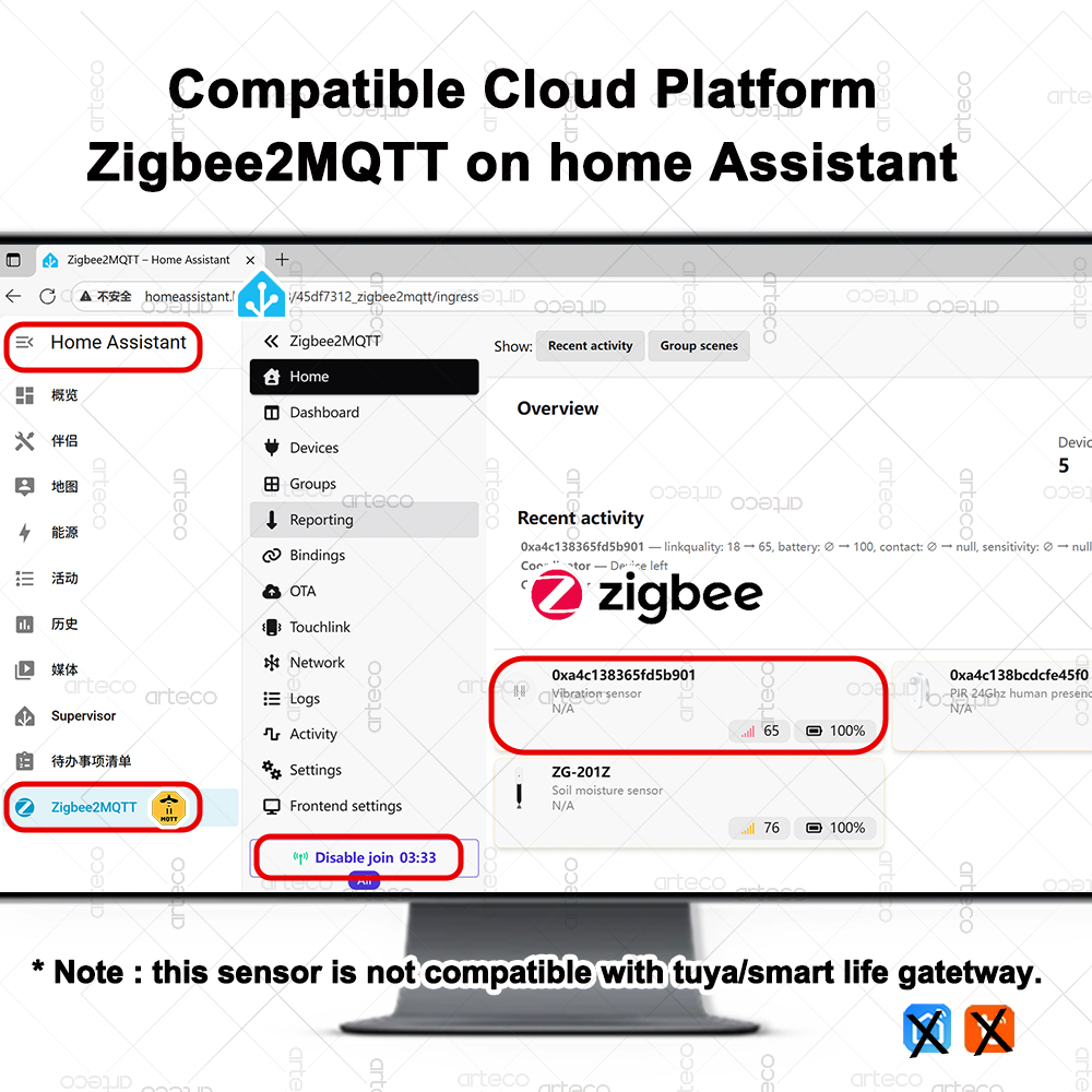 Sensor Getaran ZigBee 3.0 Cerd - Home Security Home Assistant ulasan dan harga