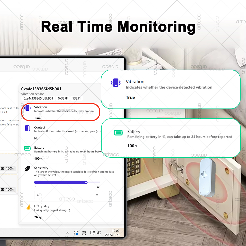 Sensor Getaran ZigBee 3.0 Cerd - Home Security Home Assistant ulasan dan harga