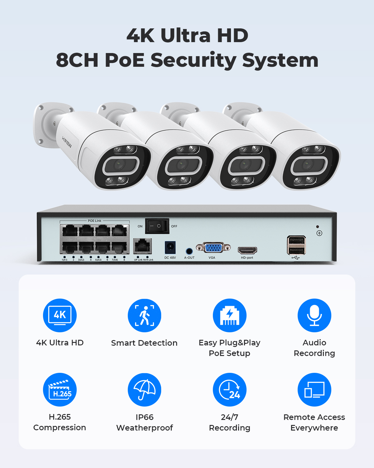 H.View 4K 5Mp 8Mp Poe Sistem K - Home Security Monitoring System ulasan dan harga